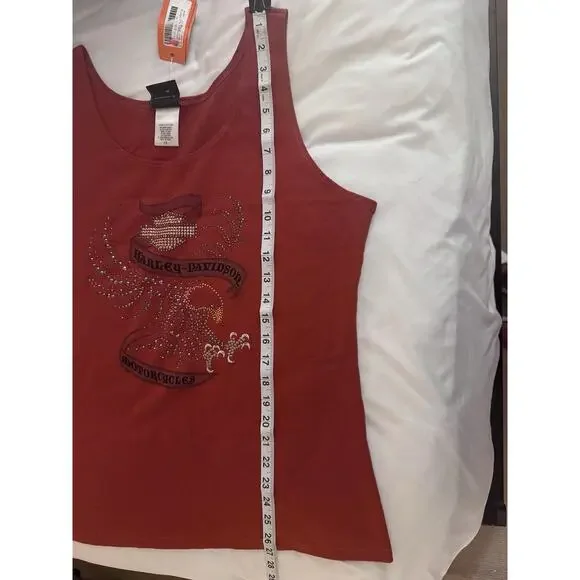 Harley Davidson Tank Top Wom 1X Red Orange Eagle Rhinestone 2007 Killer Creek GA - Picture 9 of 13